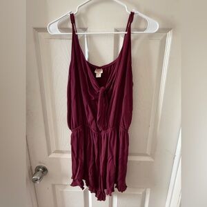Burgundy sleeveless shorts romper